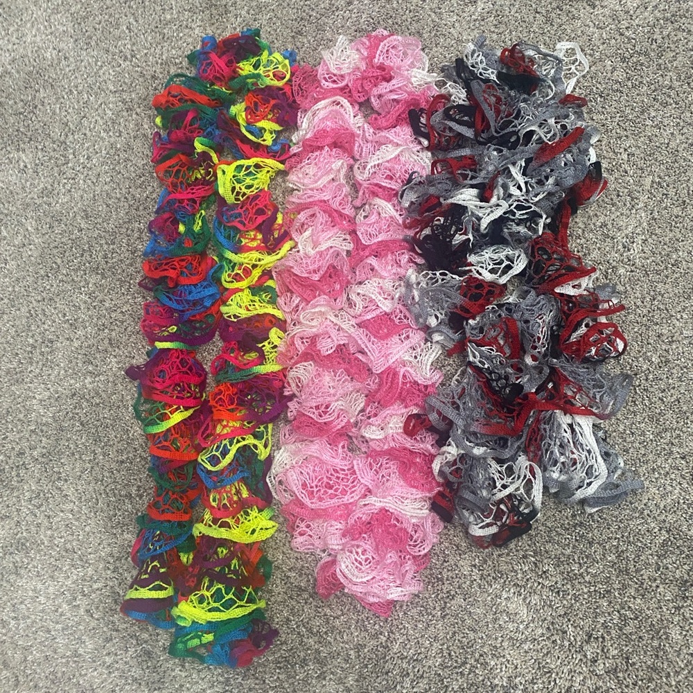 3 Ruffled Crochet Scarf Handmade Red Black Pink Neon Blue Yellow Green Purple